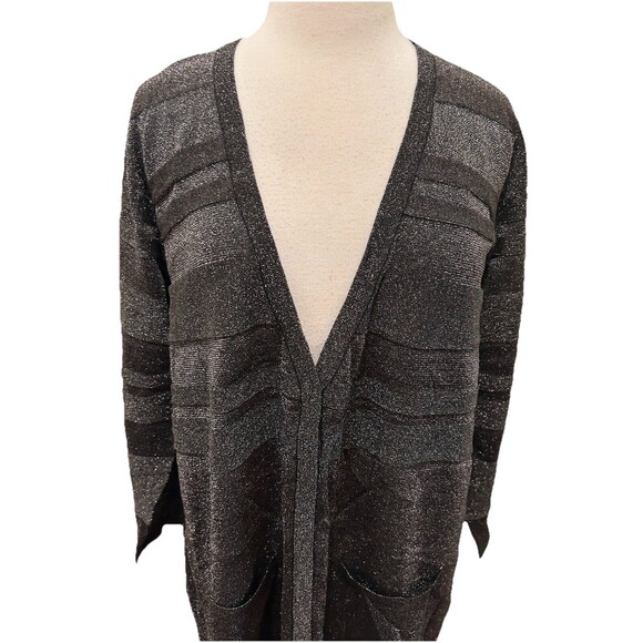 August Silk Gunmetal Metallic Sparkle Cardigan Sweater 1X - Picture 2 of 5